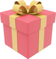 Realistic red gift box with ribbon. 3D rendering. PNG Icon on transparent background.