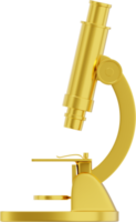 Realistic gold microscope. 3D rendering. PNG Icon on transparent background