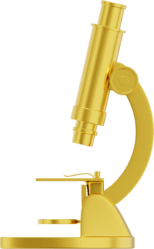 realistisk guld mikroskop. 3d tolkning. png ikon på transparent bakgrund