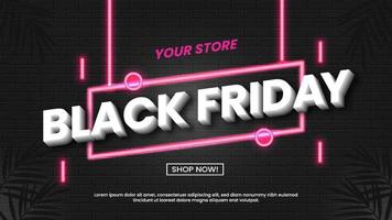 Black Friday Banner with Pink Neon on the Black Bricks vector