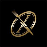 x logo formado por tenedor y cuchillo vector