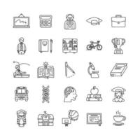 Set of school outline icons. Contains such Icons as whiteboard, teacher, student, graduation, breakfast, bus, certificate, bullying etc. pixel perfect at 64x64. vector