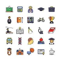 Set of school outline icons. Contains such Icons as whiteboard, teacher, student, graduation, breakfast, bus, certificate, bullying etc. pixel perfect at 64x64. vector