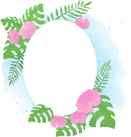 hand drawn summer tropical flower botanical flat style frame on watercolor png