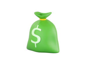 3d green plastic Money Bag with dollar sign. Business, saving, money, banking, finance investment and services concept. Profit and growth design idea. Realistic 3d isolated high quality render png