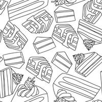 Seamless pattern with piece of cake in hand draw doodle outline style. Vector illustration.