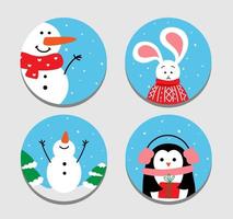 Set of vector Christmas icons. snowman, penguin.