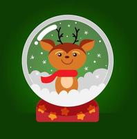 Snow globe with christmas deer. Christmas card. Vector illustration