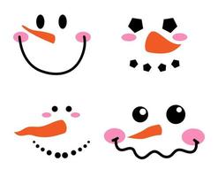 Cute snowman faces - vector collection. Vector illustration isolated on white background.