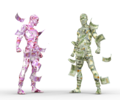US Dollar vs Indian rupee, Forex trading, currency pairing, human characters made of money, 3d rendering png