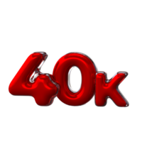 40 K 3D number with red color png