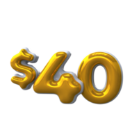 40 dollar 3D number with yellow color png
