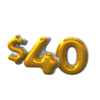 Numéro 3d de 40 dollars avec la couleur jaune png