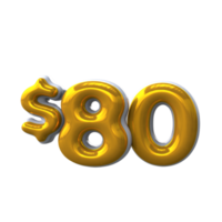 80 dollar 3D number with yellow color png