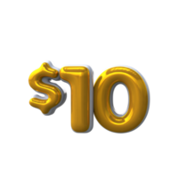 10 dollar 3D number with yellow color png