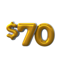 70 dollar 3D number with yellow color png