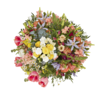 Fresh and colorful bouquet of flowers blooming beautiful first isolated on black background with clipping path png