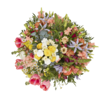 bouquet de fleurs fraîches et colorées en fleurs belle première isolée sur fond noir avec un tracé de détourage png