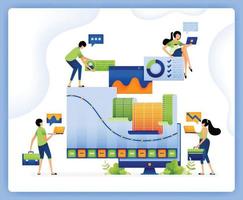 illustration of accounting software in analyzing finance, company performance and business sustainability with artificial intelligence. design can be used for landing page, startup apps, web page, ads vector