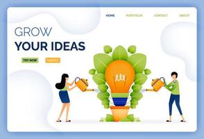 illustration of a couple watering the plants for fresh ideas and inspiration. design can be used for landing page, startup apps, web page, ads vector