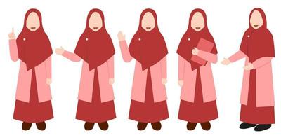 Muslim Woman Character Set with Different Pose vector