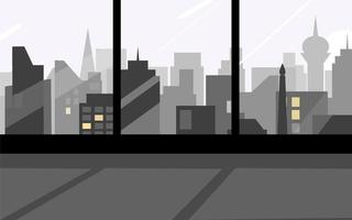 ilustración vectorial del paisaje urbano por la noche desde la ventana vector