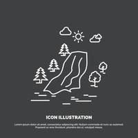 waterfall. tree. pain. clouds. nature Icon. Line vector symbol for UI and UX. website or mobile application