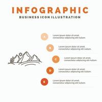 Cerro. paisaje. naturaleza. montaña. plantilla de infografía solar para sitio web y presentación. icono de línea gris con ilustración de vector de estilo infográfico naranja