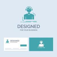 Engineer. headphones. listen. meloman. music Business Logo Glyph Icon Symbol for your business. Turquoise Business Cards with Brand logo template.
