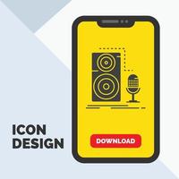 Live. mic. microphone. record. sound Glyph Icon in Mobile for Download Page. Yellow Background vector