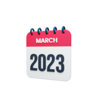 2023 March Calendar Rendered 3D Illustration png