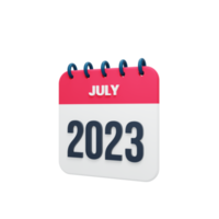 2023 juli kalender återges 3d illustration png