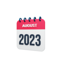 2023 August Kalender gerendert 3D-Illustration png