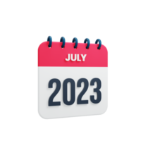 2023 juli kalender återges 3d illustration png