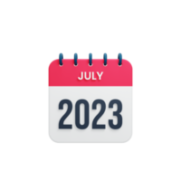 2023 Juli Kalender gerendert 3D-Illustration png