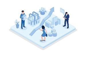 Inflation illustration set. Characters buying food in supermarket and worries about groceries rising price. Consumer price index growth and financial crisis concept. Vector illustration.