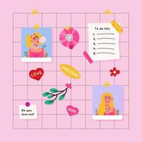 Y2k style grid memo board organizer vector