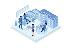 Students Study Online in University or College Campus. Girls and Boys Learning Together with Smartphone, Laptop, Books. Distance Education Technology Concept, isometric vector modern illustration