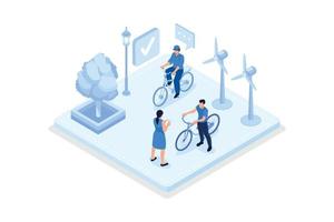 Sustainable economic growth with renewable energy and natural resources, isometric vector modern illustration