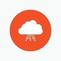 cloud. computing. data. hosting. network White Glyph Icon in Circle. Vector Button illustration