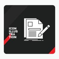 Red and Black Creative presentation Background for document. file. page. pen. Resume Glyph Icon vector