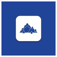 Blue Round Button for mountain. landscape. hill. nature. tree Glyph icon vector