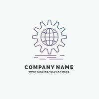 international. business. globe. world wide. gear Purple Business Logo Template. Place for Tagline vector