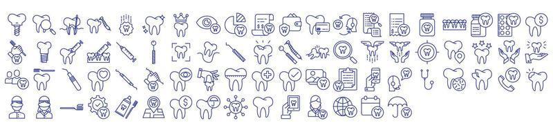 colección de íconos relacionados con la clínica dental y la ortodoncia, incluidos íconos como dientes, medicina, higiene y más. ilustraciones vectoriales, píxeles perfectos vector