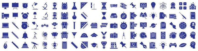 Collection of icons related to education and school Learning, including icons like computer, school, student, classroom and more. vector illustrations, Pixel Perfect
