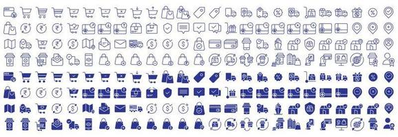 Collection of icons related to E-commerce and goods delivery, including icons like Shopping, Cart, Bag, Online shopping, Sale and more. vector illustrations, Pixel Perfect