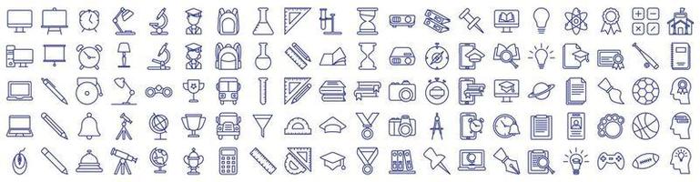 Collection of icons related to education and school Learning, including icons like computer, school, student, classroom and more. vector illustrations, Pixel Perfect