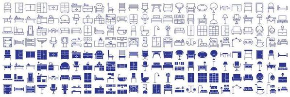 Collection of icons related to Interior design and home decor, including icons like sofa, bed, Lamp and more. vector illustrations, Pixel Perfect