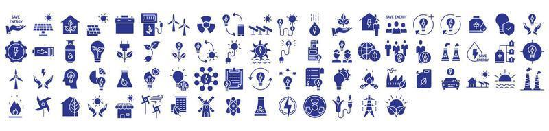 Collection of icons related to Green energy and Renewable energy, including icons like Solar energy, eco friendly, fuel, power and more. vector illustrations, Pixel Perfect