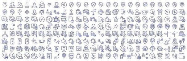 Collection of icons related to Map pin and location Navigation, including icons like Travel, Setting, Target, Earth and more. vector illustrations, Pixel Perfect